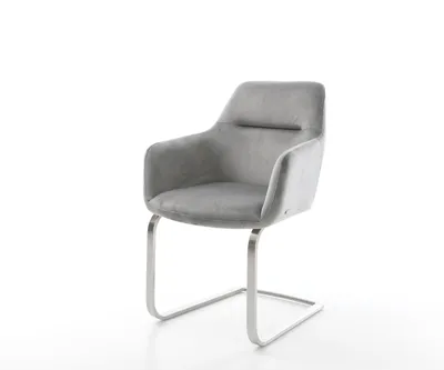 Produktbild von DELIFE Freischwinger Pejo-Flex Samt Grau Freischwinger flach Edelstahl Taschenfederkern