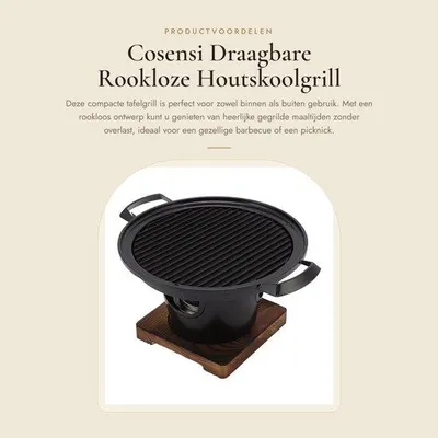 Produktbild von Tischgrill, rauchfrei – Tragbarer Holzkohlegrill – Antihaftbeschichtung – Geeignet für den Heimgebrauch – Ideal zum Camping – Einfach zu montieren – Grill