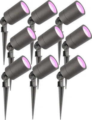 Produktbild von Ledvion 9er Set Gartenstrahler mit Erdspieß IP65 4,9W GU10 CCT RGB