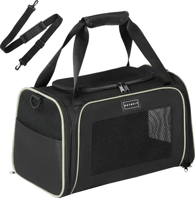 Productafbeelding van Katten reismand, zachte draagtas met uitneembare dierenmat - goedgekeurd door luchtvaartmaatschappijen - veiligheidsriem - 12 lbs - afmetingen: 44 x 26 x 27 cm - zwart