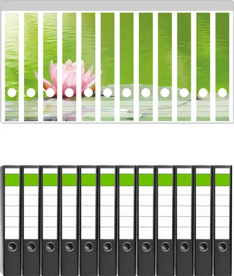 Produktbild von Wallario 12 Stück schmale Ordner inkl. Klebeetiketten mit Motive Seerose auf dem Wasser -  Set mit Rückenschildern / Ordnerrücken Stickern