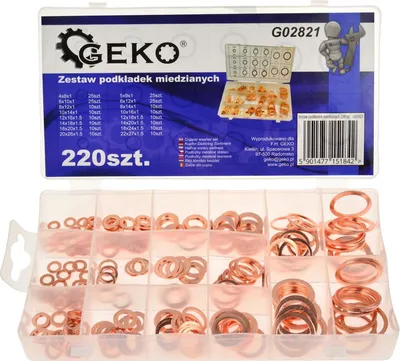 Immagine prodotto di Kit assortimento rondelle in rame, rondelle rame, kit di guarnizione rame per il fissaggio degli accessori, 220 pezzi Geko