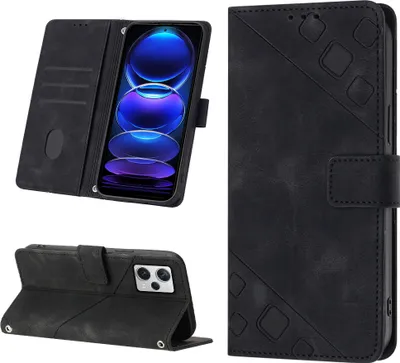 Produktbild von Hülle für Xiaomi Redmi Note 12 Pro+ Prägung Flip Leder Brieftasche Schutzhülle mit Ständer Schwarz