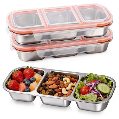 Produktbild von 3 Fächer Edelstahl Snackbehälter Set von 3