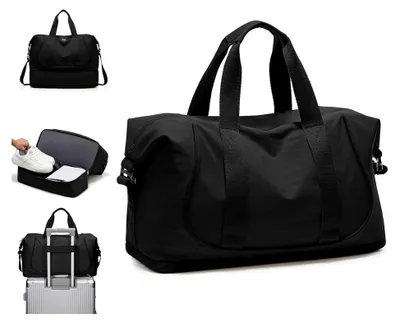 Produktbild von Reisetasche für Damen und Herren, großer Weekender mit Schuh- und Nassfach, Handgepäck für Flugreisen, Duffle Bag für Kliniken und Reisen (Schwarz)