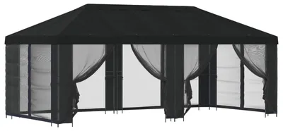 Produktbild von vidaXL Pavillon mit Seitenwänden 6 x 3 m Schwarz Polyester und Stahl
