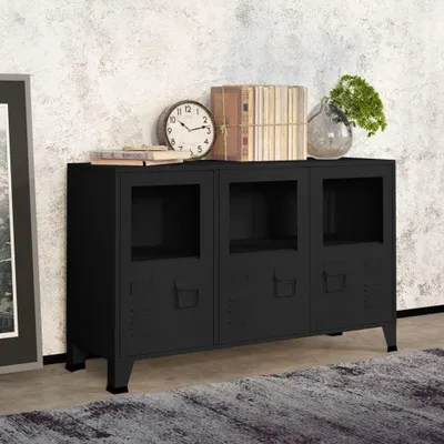 Produktbild von vidaXL Industrial Sideboard Schwarz 105x35x62 cm Metall und Glas