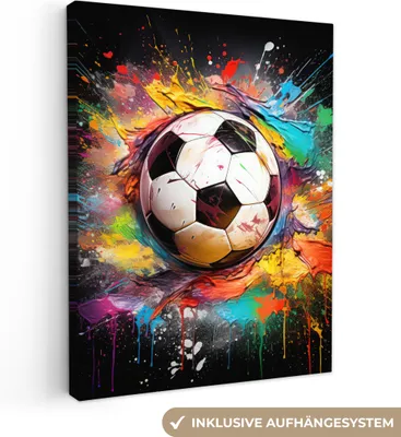 Produktbild von Leinwand Bilder 60x80 cm - Graffiti Fußball, moderne Wanddeko für Wohnzimmer