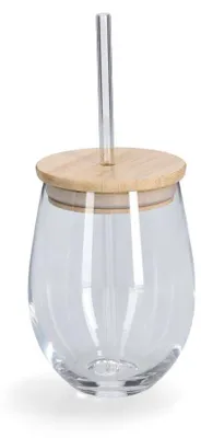 Produktbild von Trinkglas mit Glasstrohhalm und dichtem Bambusdeckel, 500 ml