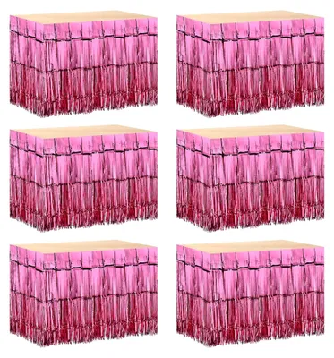 Produktbild von Lametta-Tischröcke aus Metallfolie, 6 Stück, 73 x 274 cm, rosa Metallic-Folie, Fransen-Hintergrund für Feierlichkeiten