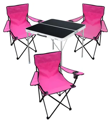 4-teiliges Campingmöbel Set pink Tisch schwarz + Campingstühle
