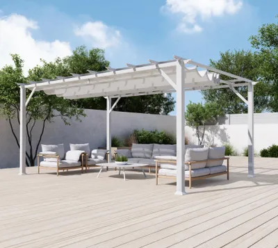 Productafbeelding van Aluminium pergola, paviljoen Florenz, 11x16 meter, inclusief verstelbaar zonnescherm, 350 x 505 cm, wit
