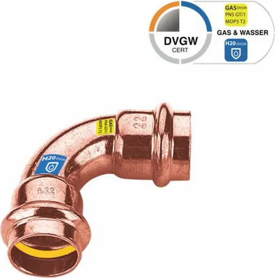Obrázek produktu pro Šroubení Sanpro - lisovací měděné 90° koleno, velikost V 15