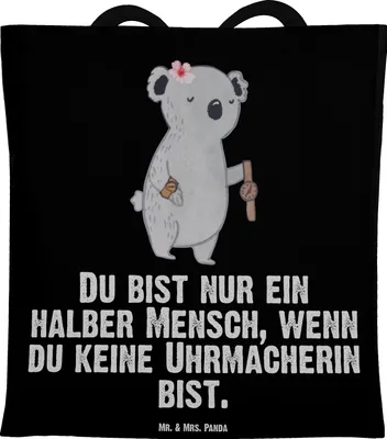 Produktbild von Mr. & Mrs. Panda Tote Bag Uhrmacherin Herz - Schwarz - Geschenk, Tasche, Laptoptasche, Einkaufstasche, Shopping, Uni