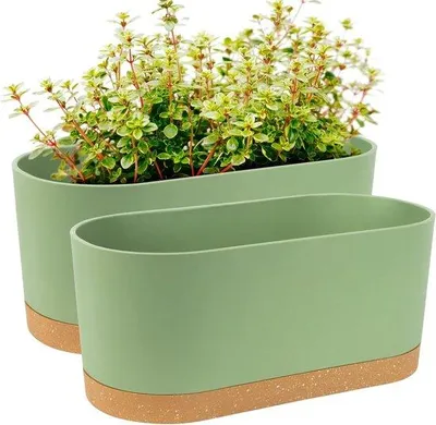 Productafbeelding van Famanu Fensterbakset, 2 stuks - Zelfwaterende plantenbakken, 40 x 17,8 cm, groen