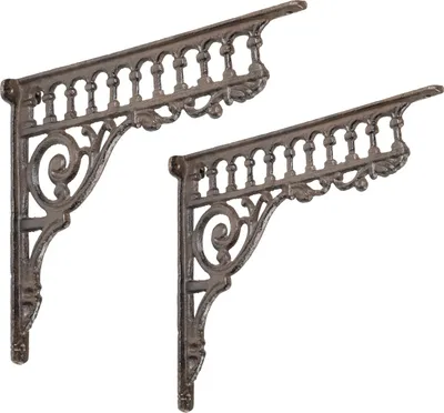 Zdjęcie produktu dla 2 sztuki Wspornik półki Moritz Wspornik ścienny Półka ścienna 23 cm x 28 cm Wspornik półki Uchwyt półki Żeliwny wspornik ścienny brązowy