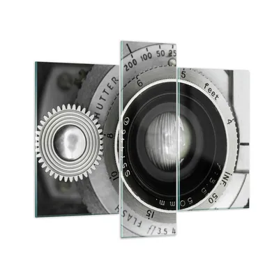 Produktbild von Bilder auf glas - 3 Teile - Objektiv Schwarzweiß Vintage - 95x80cm - Glasbilder - Wandbilder - Bilder - zum Aufhängen bereit - Wanddekoration aus Glas - Glas Bilder - Wandbild auf Glas - GCB95x80-4631