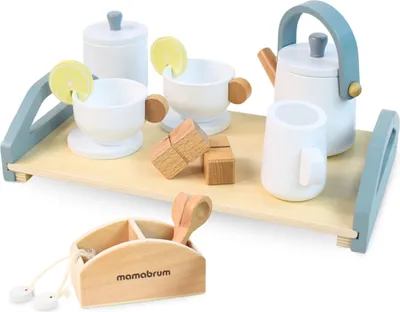 Produktbild von Kinder-Teeset aus Holz, 17-teilig, mit Tablett und Zubehör