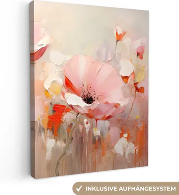 Produktbild von MuchoWow® - Leinwandbilder - Blumen - Aquarell - Rosa - Abstrakt - Kunst, Wandbild, Wanddeko Bilder Wohnzimmer, 60x80cm