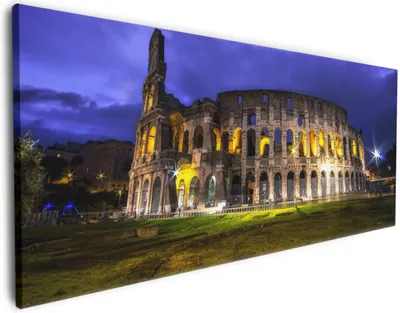 Produktbild von Wallario Premium Leinwandbild Italien bei Nacht - Kollosseum in Rom, beleuchtet am Abend in Größe 80 x 200 cm