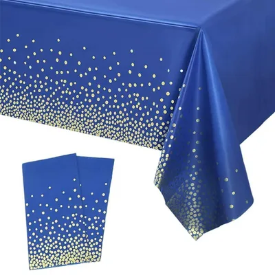 Obrázok produktu pre Sada 2 jednorazových obrusov, tmavomodrá/zlatá farba, vzor bodiek, rozmer 137x274 cm, materiál: plast