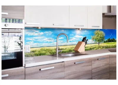 Produktbild von Küchenrückwand Folie selbstklebend BAUM AUF WIESE 260 x 60 cm - Klebefolie - Dekofolie - Spritzschutz für Küche -