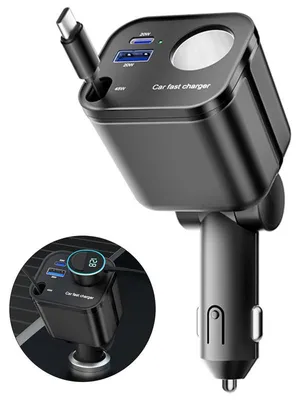 Produktbild von 145W Auto Ladegerät USB C Zigarettenanzünder Adapter mit 65cm Kabel, 4-in-1 Schnellladegerät 12V/24V für Auto LKW Wohnmobil