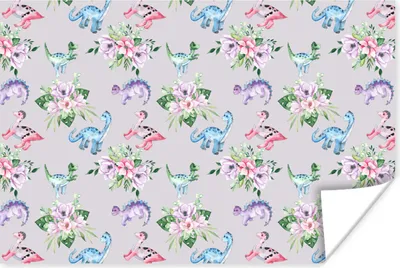 Produktbild von MuchoWow® Poster Kinderzimmer - Dinosaurier - Grau - Mädchen - Kinder - Rosa 180x120 cm - Fotoplakat