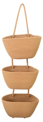 Image de Panier suspendu à 3 niveaux avec corde en coton souple amovible – Rangement mural pour salon, chambre et cuisine – Couleur kaki