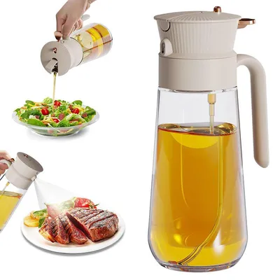 Produktbild von Olivenöl-Sprühflasche Spender, 2-in-1 Glas Material Küchen Speiseölsprüher, 19.61 oz/580 ml Kochspray, Glas-Sprühflasche mit Ausgießer