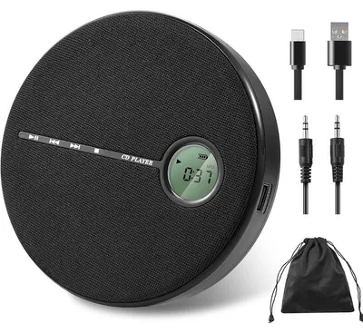 Produktbild von Tragbarer CD Player Bluetooth 5.1 Discman mit Stereo Lautsprechern 2000mAh Akku USB AUX und Kopfhöreranschluss Schwarz