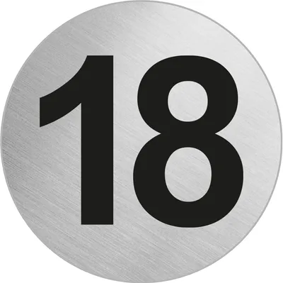 Produktbild von Türnummer Zimmernummer aus Edelstahl "18" Ø 60 mm selbstklebend