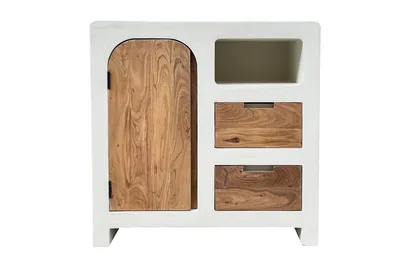 Produktbild von SIT Möbel Kommode | 1 Tür, 2 Schubladen, 1 offenes Fach | Akazie natur, Kalkputz weiß | B 80 x T 40 x H 80 cm | 14909-10 | Serie HOLVIK
