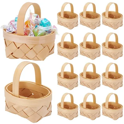 Image de Lot de 40 mini paniers tressés avec des anses – Paniers de pique-nique décoratifs