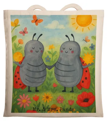 Produktbild von Mr. & Mrs. Panda Einkaufstasche Sternzeichen Zwilling Design - Weiß - Geschenk, Shopping Tasche, Glückskäfer, canvas, Marienkäfer, Zwillingsbruder, Jutebeutel, Zwillinge