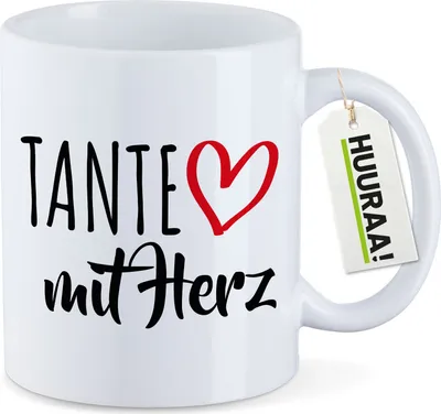 Produktbild von Huuraa Kaffeetasse Tante mit Herz 330ml Weiß Keramik Kaffeebecher Geschenkidee