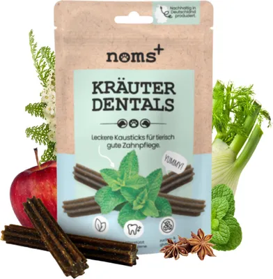 Produktbild von noms+ Kräuter Dentals für Hunde 150g (6 Sticks) zur Zahnpflege / Kausticks