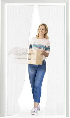 Image de Moustiquaire - Moustiquaire blanche de haute qualité 75 x 200 cm pour portes - Moustiquaire magnétique - Montage facile sans perçage
