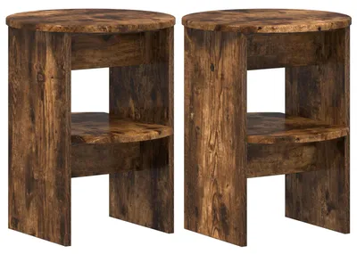 Image de Meuble d'appoint, lot de 2, chêne fumé, Ø 40 x 50 cm, aggloméré