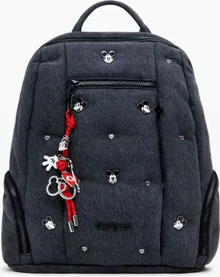 Imagen del producto de Mochila gris para mujer con detalles de tachuelas de Mickey y detalles contrastantes