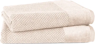 Produktbild von Pure Label 2-TLG. Badetücher Set mit Anhängeschlaufe aus 100% Baumwolle, saugstark und weich| 2 Badetücher aus Baumwolle 70x140 cm, Creme