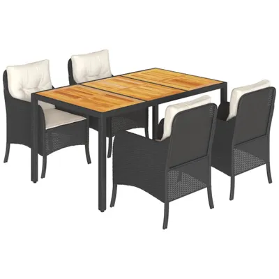 Produktbild von vidaXL 5-tlg. Garten-Essgruppe mit Kissen Schwarz Poly Rattan