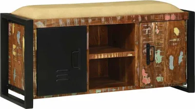 Obrázok produktu pre vidaXL Lavica so skriňou, viacfarebná, 100 x 35 x 50 cm, masívne drevo, staré drevo