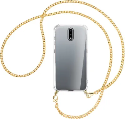 Produktbild von Handykette Backcover-Schutzhülle mit Band (Metall goldfarben) für Nokia 2.3 - goldfarbene Kette