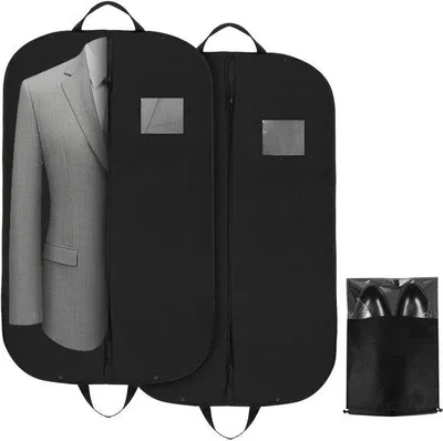 Image de Lot de 2 penderies étanches avec compartiment à chaussures, 120 x 60 cm, penderies pliables avec fermeture à glissière