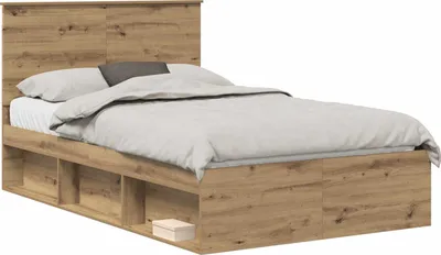 Zdjęcie produktu dla vidaXL Rama łóżka z zagłówkiem wykonana ręcznie z drewna dębowego 120 x 200 cm