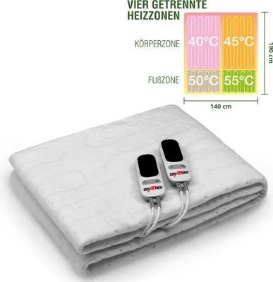 A folded white electric blanket with two controllers attached.