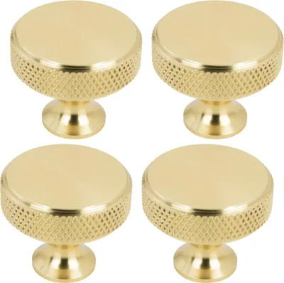 Image de 4 x Boutons de meubles élégants dorés en aluminium, classiques, ronds, Ø 30 mm, avec accessoires de montage, Idéal pour tiroirs et armoires