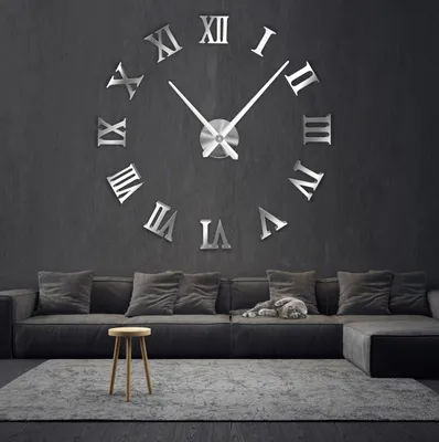 3D-Wanduhr, DIY, römische Ziffern, Acryl, Aluminium, 39,8 cm, silber