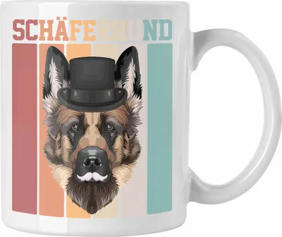 Produktbild von Trendation - Schäferhund Besitzer Tasse Geschenk Lustiger Spruch Geschenkidee Retro Vinatge Schäferhund (Weiß)